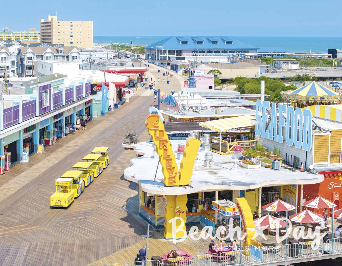 Wildwood boardwalk with Curley's Fries and Tramcar