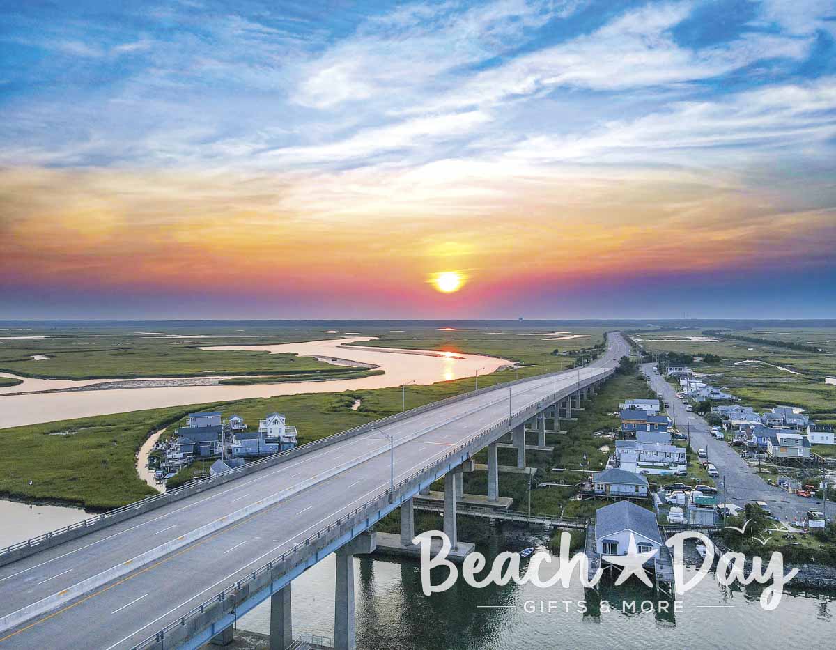 Sunset over the Wildwood causeway and coastal wetlands