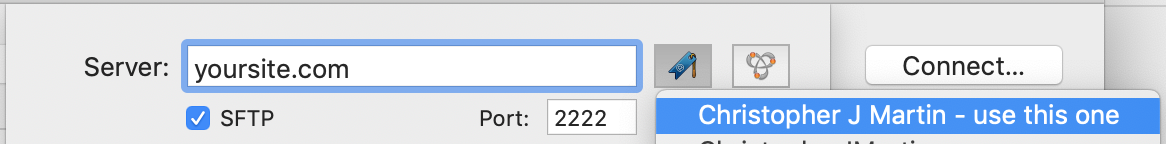 BBEdit Bookmark shown in FTP Connection window